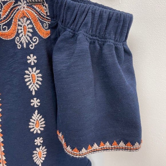 Tory Burch Navy Strapless Dress with Orange and Cream Embroidery - Picture 5 of 11